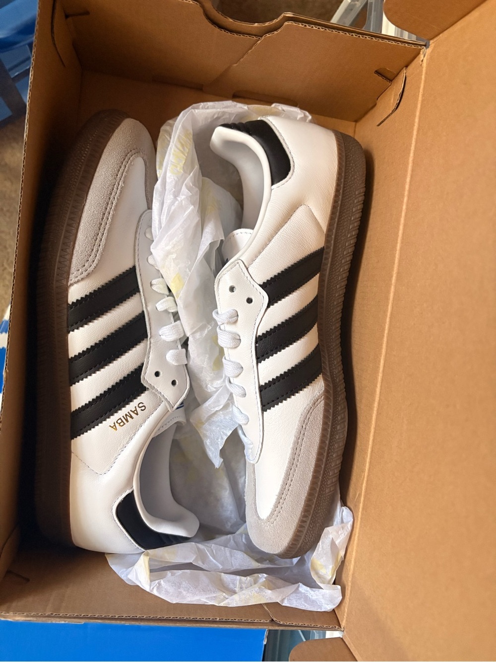 adidas White and Black Samba-Style Men's Sneakers with Brown Gum Sole